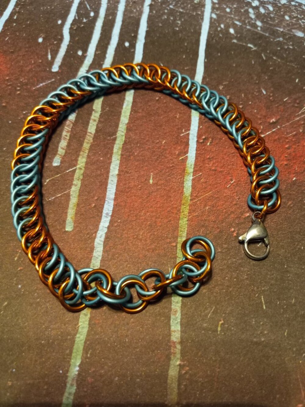 Blue & Orange Chain Mail Bracelet